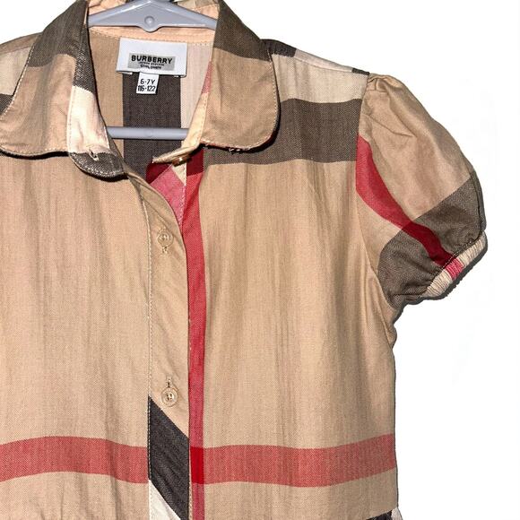 Burberry Children Girls Classic Check Short Puff Sleeve Button Front Dress 6-7Y - Picture 4 of 14